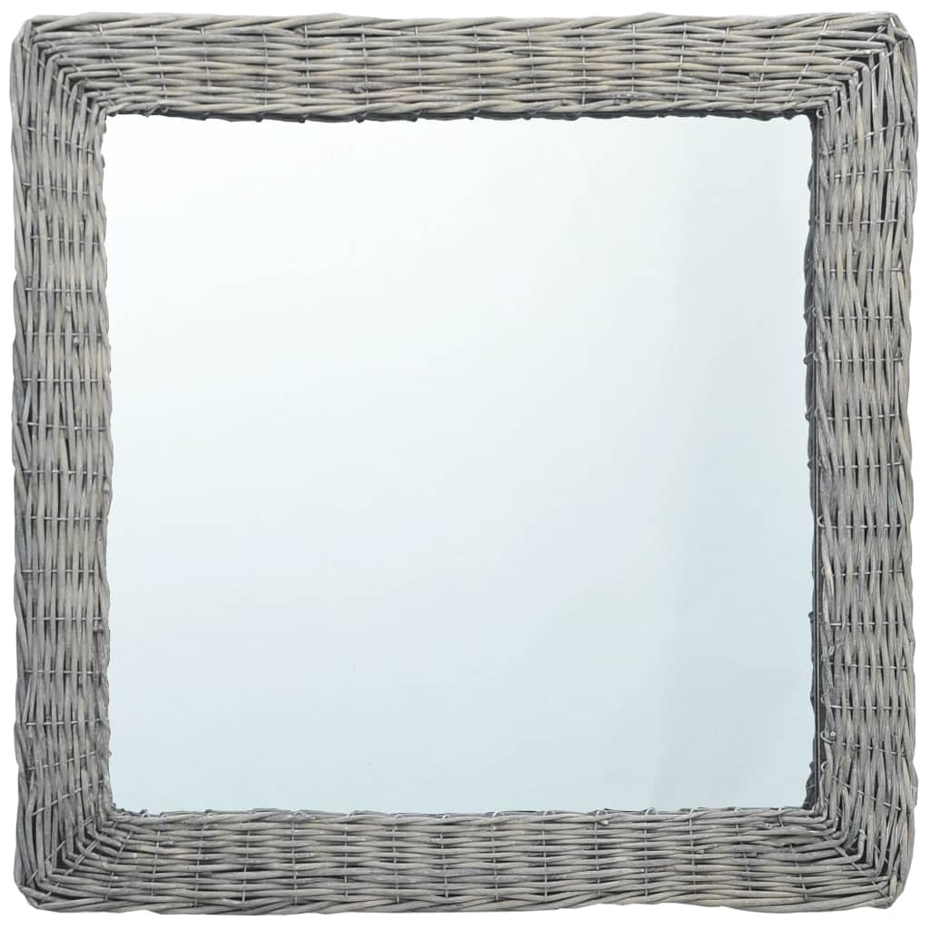 Vidaxl Mirror Rattan Frame Mirror Wall Mounted Bathroom Bedroom Hallway Living Room Home Indoor Decor Vintage Retro Decoration 23.6&quot;X23.6&quot; Wicker