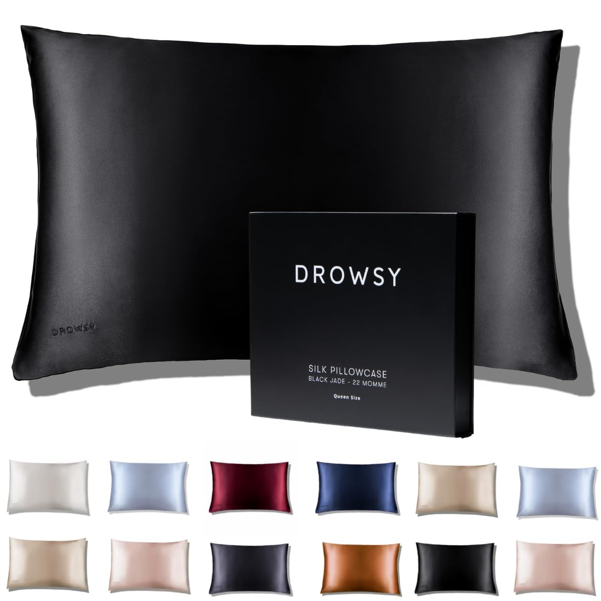 Drowsy Silk Pillowcase - 100% Pure Mulberry Silk - 22 Momme 6A High-Grade Fibers - Skin, Hair And Sleep Benefits - Envelope Open