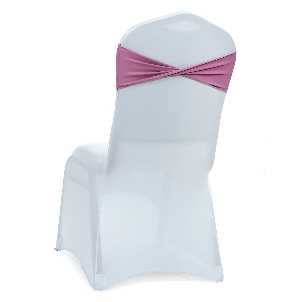 Mds Pack Of 10 Spandex Chair Sashes Bow Sash Elastic Chair Bands Ties Without Buckle For Wedding And Events Decoration Lycra Slider Sashes Bow - Dusty Pink