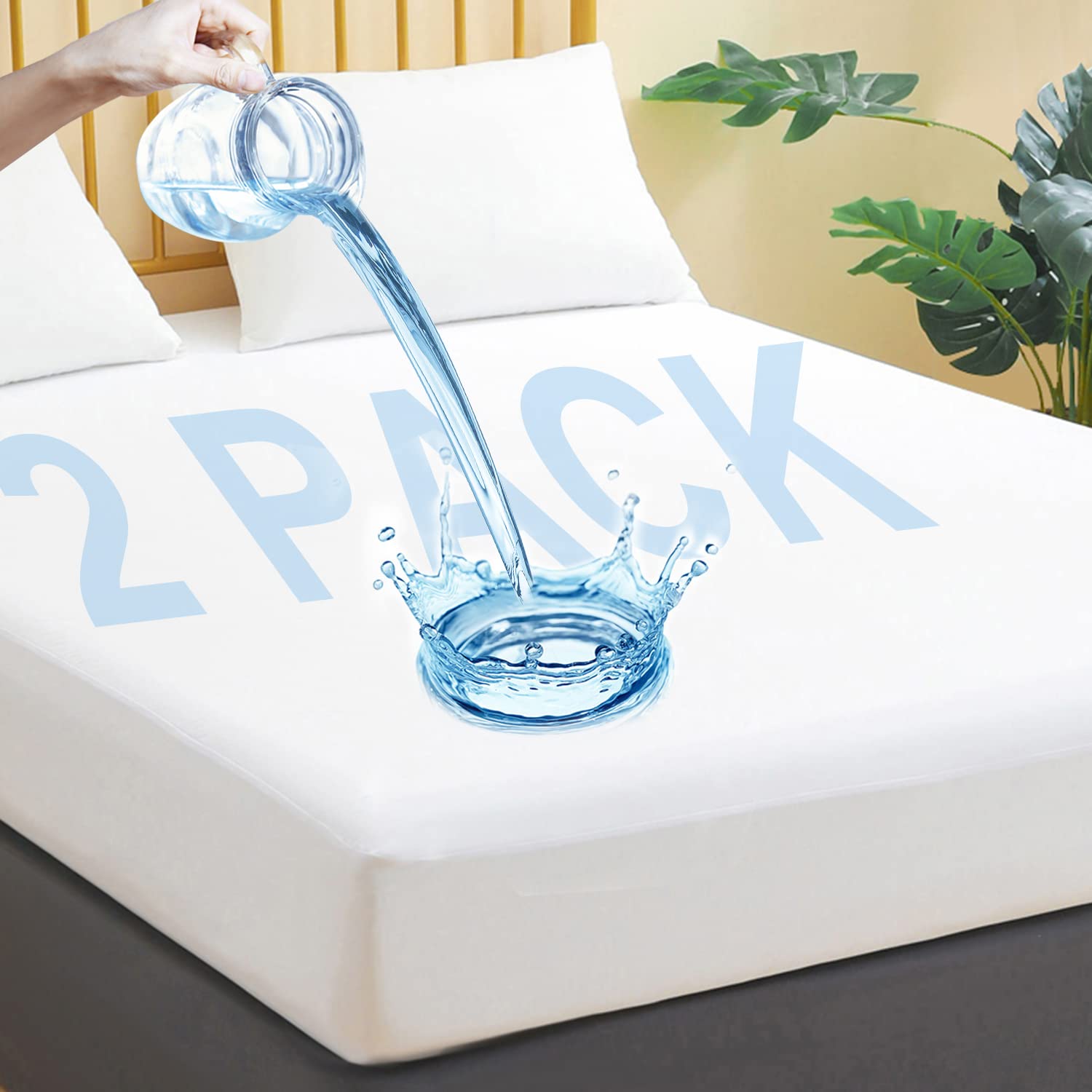 Jamrest 2 Pack Queen Size Waterproof Mattress Protector, Breathable Mattress Cover, Fitted Deep Pocket Mattress Pad Cover Stretc