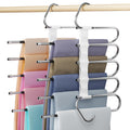 DAMITA Pants Hangers Space Saving  2 Pack 5 in 1 Layers Stainless Steel Metal Jeans Hangers  White Closet Organizers and Stora