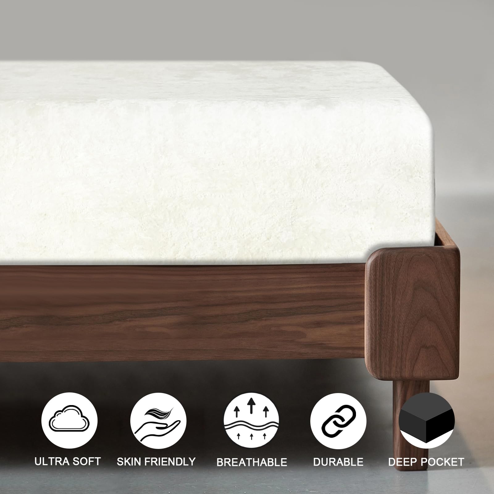 Phf Truly Velvet Fitted Sheet Only Twin Size, Luxury Super Soft Cozy Comfy Fleece Bottom With 15' Deep Pocket, Suitable For Fall Winter And Spring, No Pillowcases, Snow White