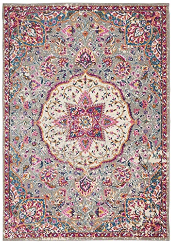 HomeRoots Grey/Multi 100% Polypropylene 7’ x 10’ Gray and Pink Medallion Area Rug