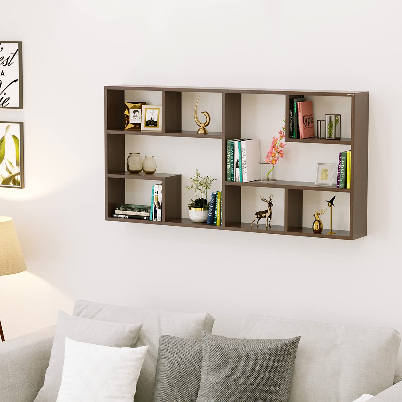Bluewud Petree Engineered Wood Wall Decor Floating Shelf Display Rack Decorative Hall DCor For Living Room Home Furniture (Wenge