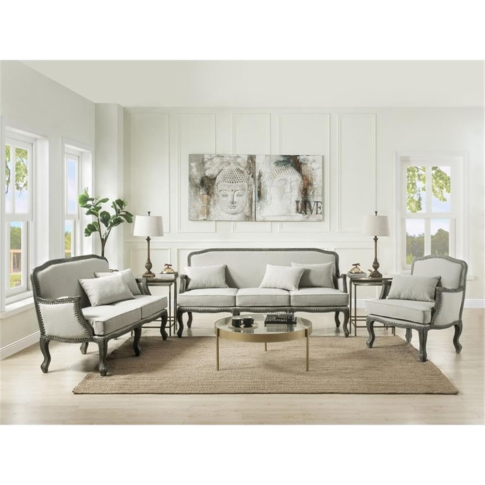 Acme Furniture Upholstered Sofa with Nailhead Trim, Cream and Brown