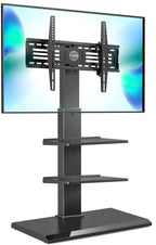 Fitueyes Iron Base Universal Floor Tv Stand Swivel Tilt Mount Tv Stand Base For 32-75 Inch Tvs Corner Tv Stand With Height Adjustable Entertainment Shelves Wire Management (Black)