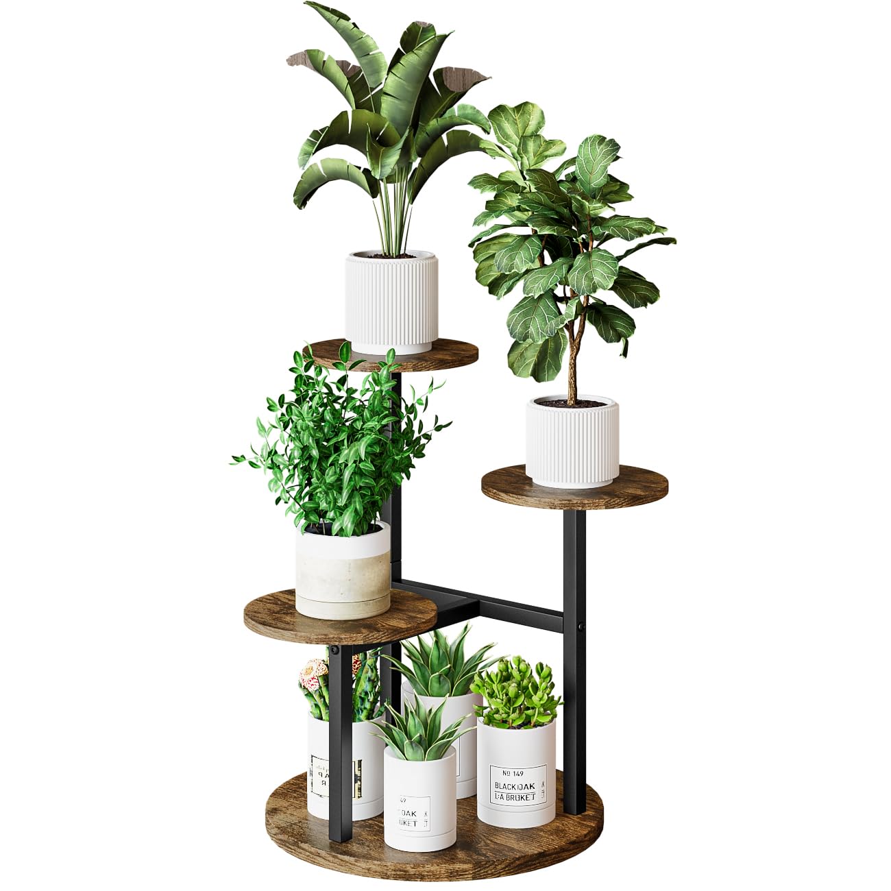Ingiordar Plant Stand Indoor 4 Tier 5 Potted Multiple Flower Pot Holder For Patio Garden Balcony Living Room Corner (4 Tier Blac