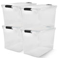 HOMZ 4Pack Secure Latch, Clear Plastic Storage Organizer Bins, 112 Quart, Gray Latches  Stackable Container Boxes for Bedroom,
