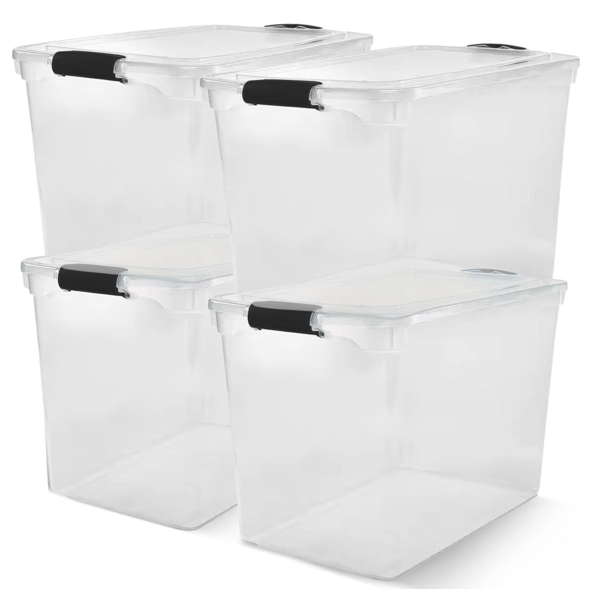 HOMZ 4Pack Secure Latch, Clear Plastic Storage Organizer Bins, 112 Quart, Gray Latches  Stackable Container Boxes for Bedroom,