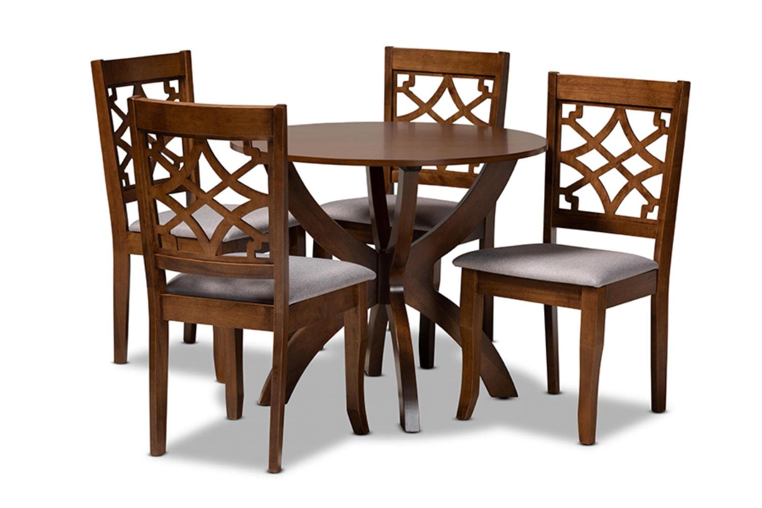 Baxton Studio Sandra Modern and Contemporary Grey Fabric Upholstered and Walnut Brown Finished Wood 5-Piece Dining Set