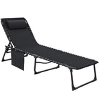Flamaker Foldable Chaise Lounge Chair 5-Position Adjustable, Tanning Chair With Side Pocket, Outdoor Sunbathing For Pool, Beach, Patio, Lawn, Indoor Recliner Chair For Napping(Black, 1 Pcs)