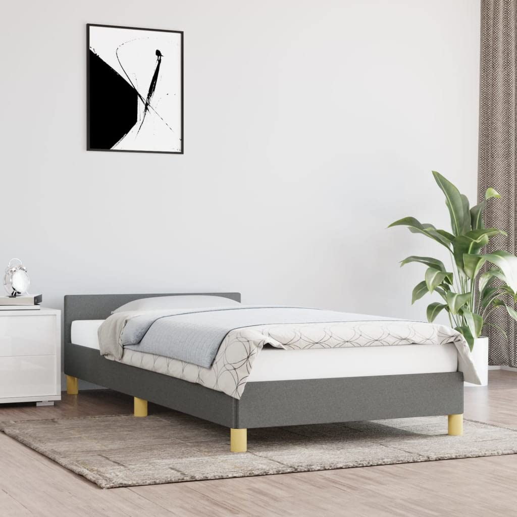 vidaXL Bed Frame with Headboard Home Indoor Bed Accessory Bedroom Upholstered Single Bed Base Furniture Dark Gray 39.4"x79.9" Twin XL Fabric