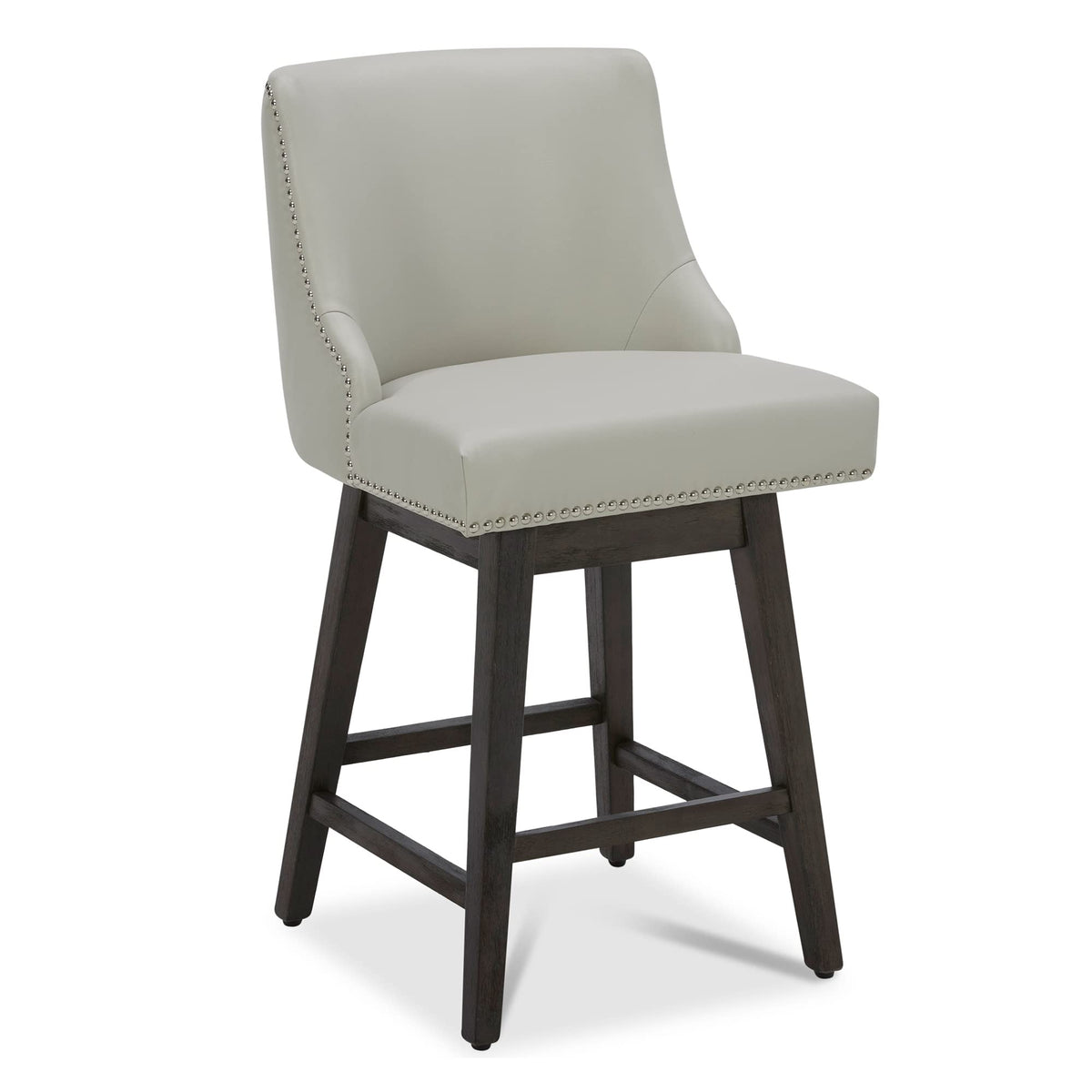 Chita Counter Height Swivel Barstool, Fsc Certified 26' H Seat Height Upholstered Bar Stool, Faux Leather In Creamy Grey