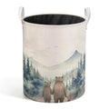 Welshower Rustic Forest Bear Nursery Laundry Basket, Nature Mountain Bear Family Laundry Hamper Waterproof Collapsible Clothes T