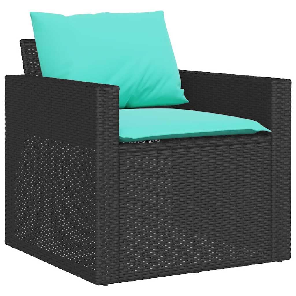 vidaXL 4 Piece Patio Sofa Set with Blue Cushions - Black Poly Rattan, Modular Outdoor Furniture for Garden, Terrace, Patio, UV-Resistant, Powder-Coated Steel Frame