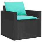 vidaXL 4 Piece Patio Sofa Set with Blue Cushions - Black Poly Rattan, Modular Outdoor Furniture for Garden, Terrace, Patio, UV-Resistant, Powder-Coated Steel Frame