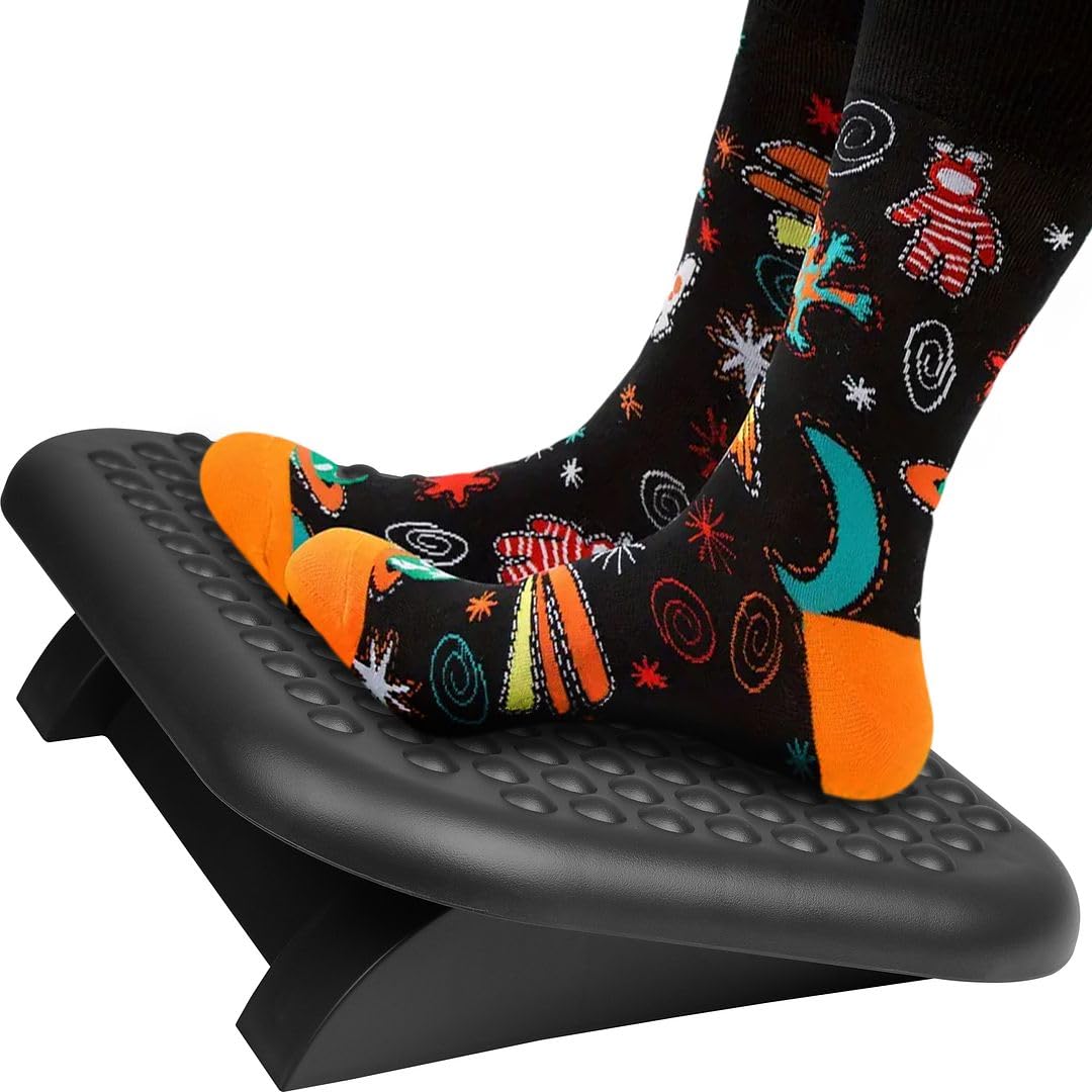Halter Black Foot Rest For Under Desk At Work And Home, 17.6' X 13.1' Office Ergonomic Footrest Is Adjustable For 3 Heights, Non-Slip Massage Foot Stool Promotes Posture Support And All Day Comfort