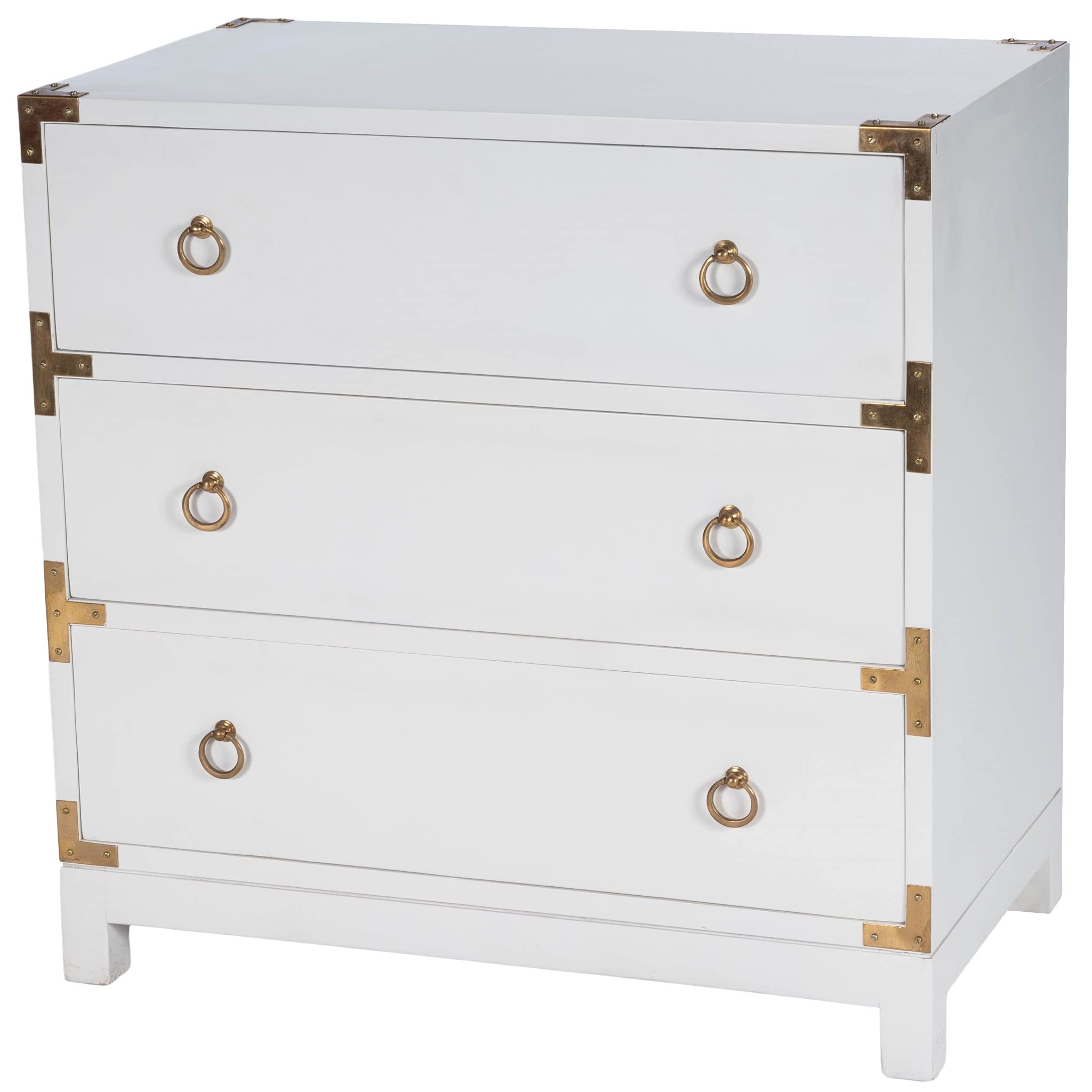 HomeRoots Mango Wood Solids, MDF, Brass Forster Glossy White Campaign Chest