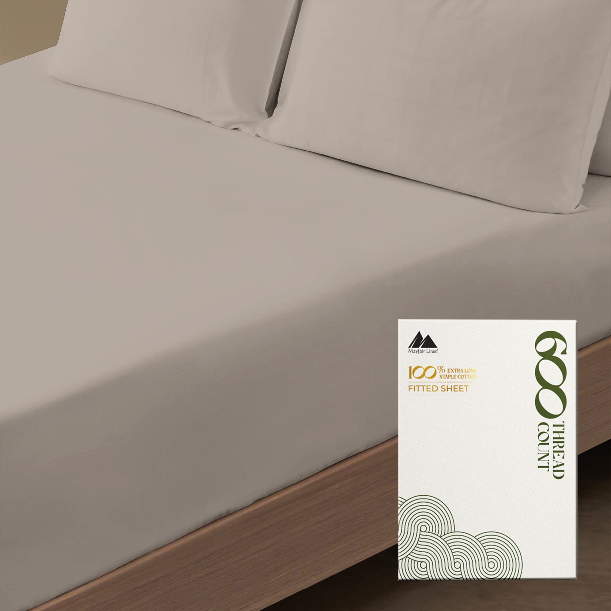 Premium Hotel Quality 1-Piece 100% Cotton Fitted Sheet, Luxury & Softest 600 Tc Egyptian Feel Sateen Weave Bottom Sheet, Deep Pocket Up To 18 Inch, Twin Size, Taupe