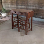 Ergode Mercer Double Drop Leaf Table with 2 Stools - Versatile, Compact, Cappuccino Finish