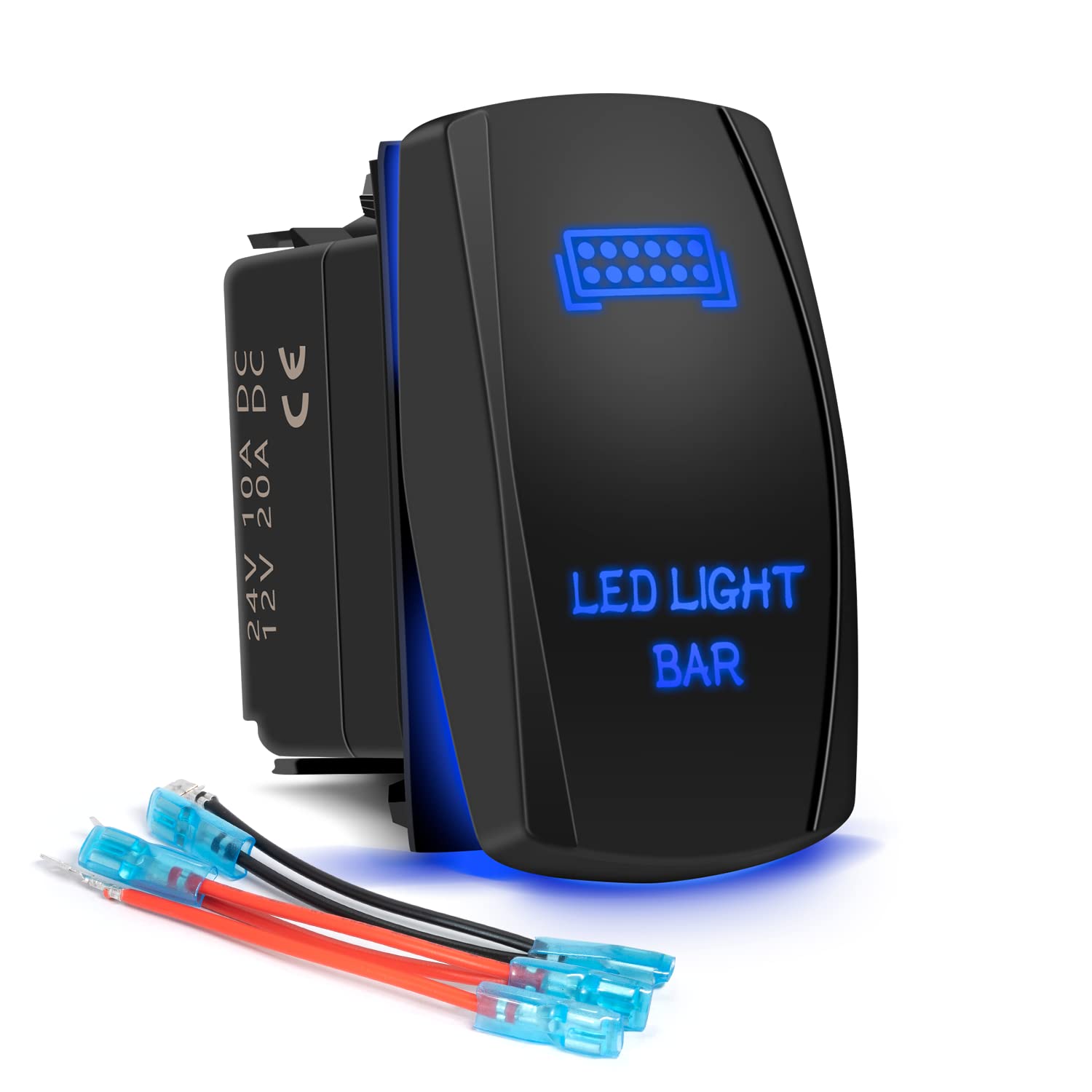 Led Light Bar Rocker Switch 5Pin Laser On/Off Blue Led Light 20A/12V 10A/24V Toggle Switch With Jumper Wires Set For Automotive