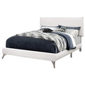 Monarch Specialties I Queen Size Leather-Look with Brown Wood Legs BED, WHITE