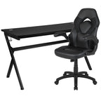 Flash Furniture Gaming Desk and Black Racing Chair Set/Cup Holder/Headphone Hook/Removable Mouse Pad Top - 2 Wire Management Holes