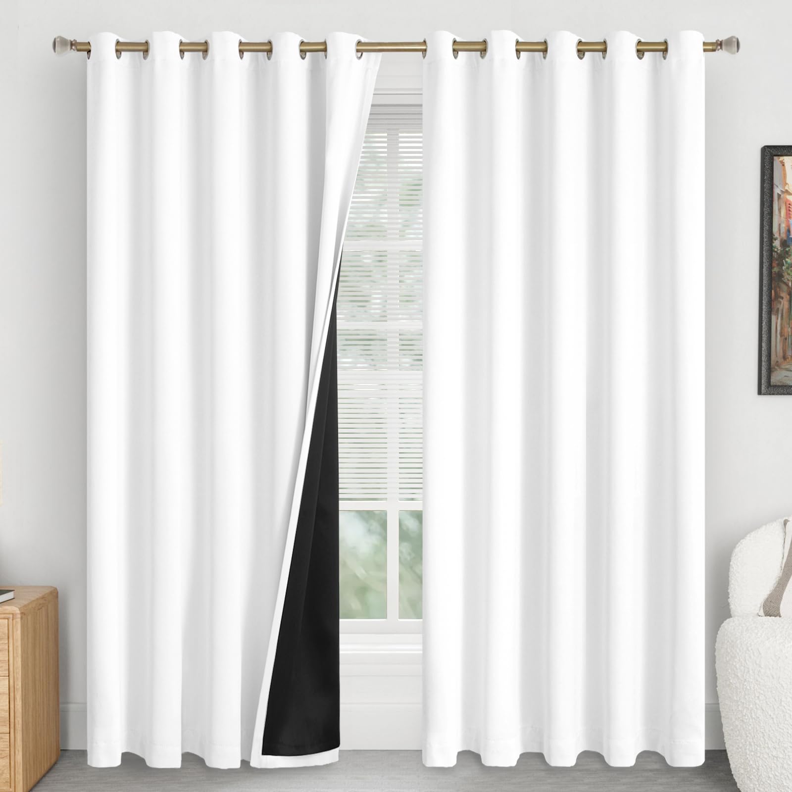 Quemas Extra Wide 100% Blackout Curtains 84 Inch Length 2 Panels For Living Room, Thermal Insulated Total Light Blocking Soundpr