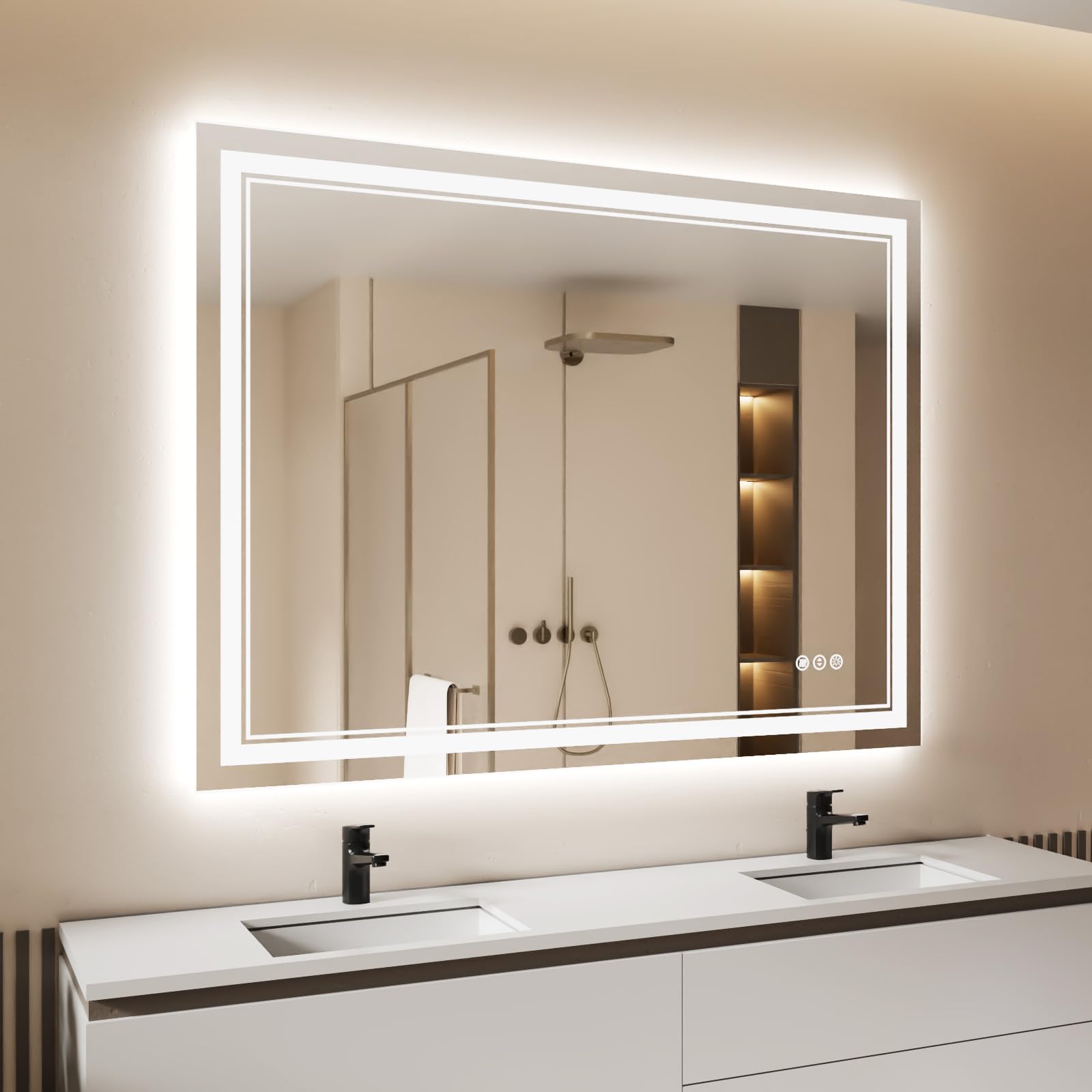 ISTRIPMF 40x30 Inch LED Bathroom Mirror with Lights, Backlit and Front Lighted Bathroom Mirrors for Wall, Anti-Fog Dimmable Memo