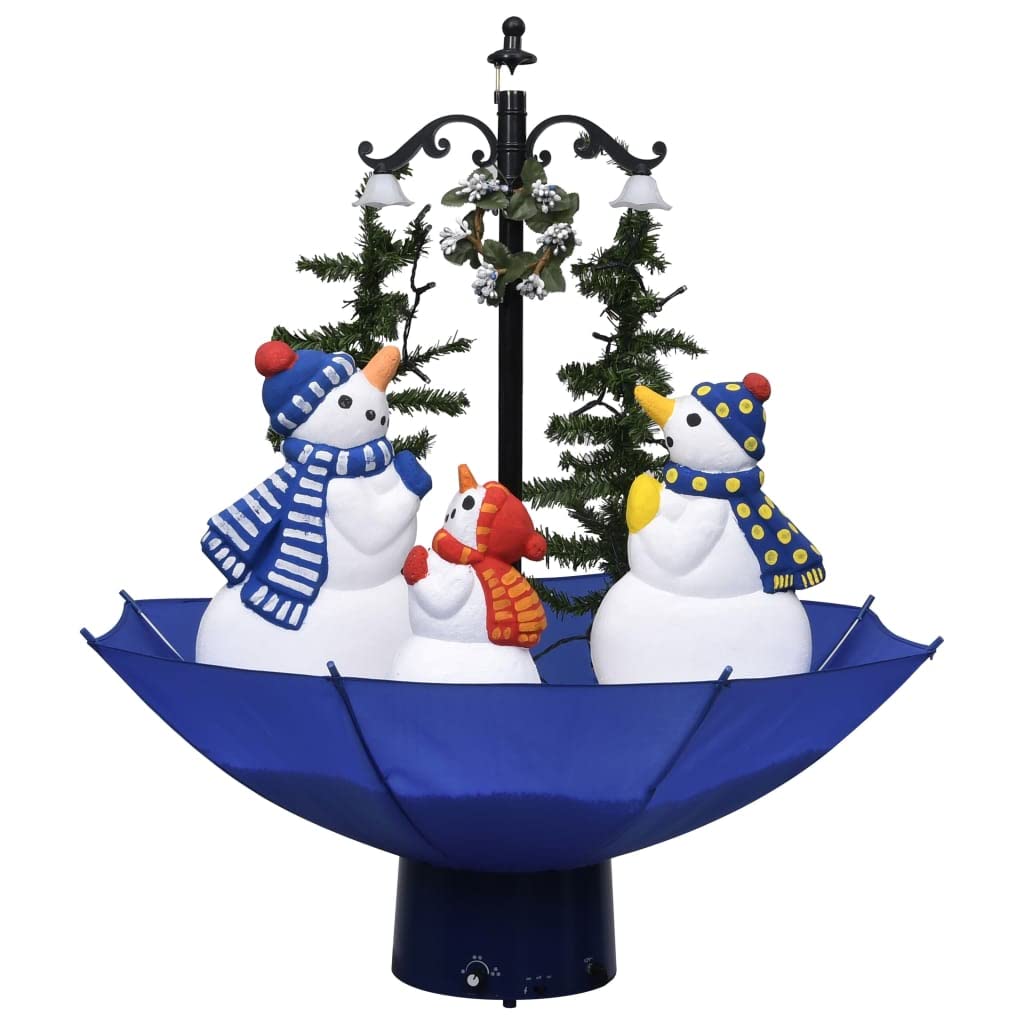 vidaXL 2ft Blue Artificial PVC Christmas Tree with Snowfall Effect, Integrated Festive Lights, Melodies and Umbrella Base - Easy Assembly Required