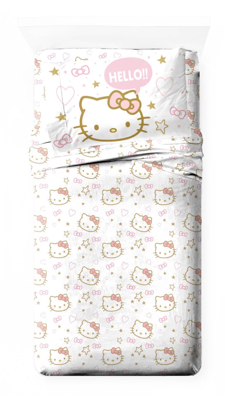Jay Franco Hello Kitty Twin Size Sheet Set - Super Soft 3 Piece Stars & Hearts Bedding Set - Microfiber Sheets Includes Reversib
