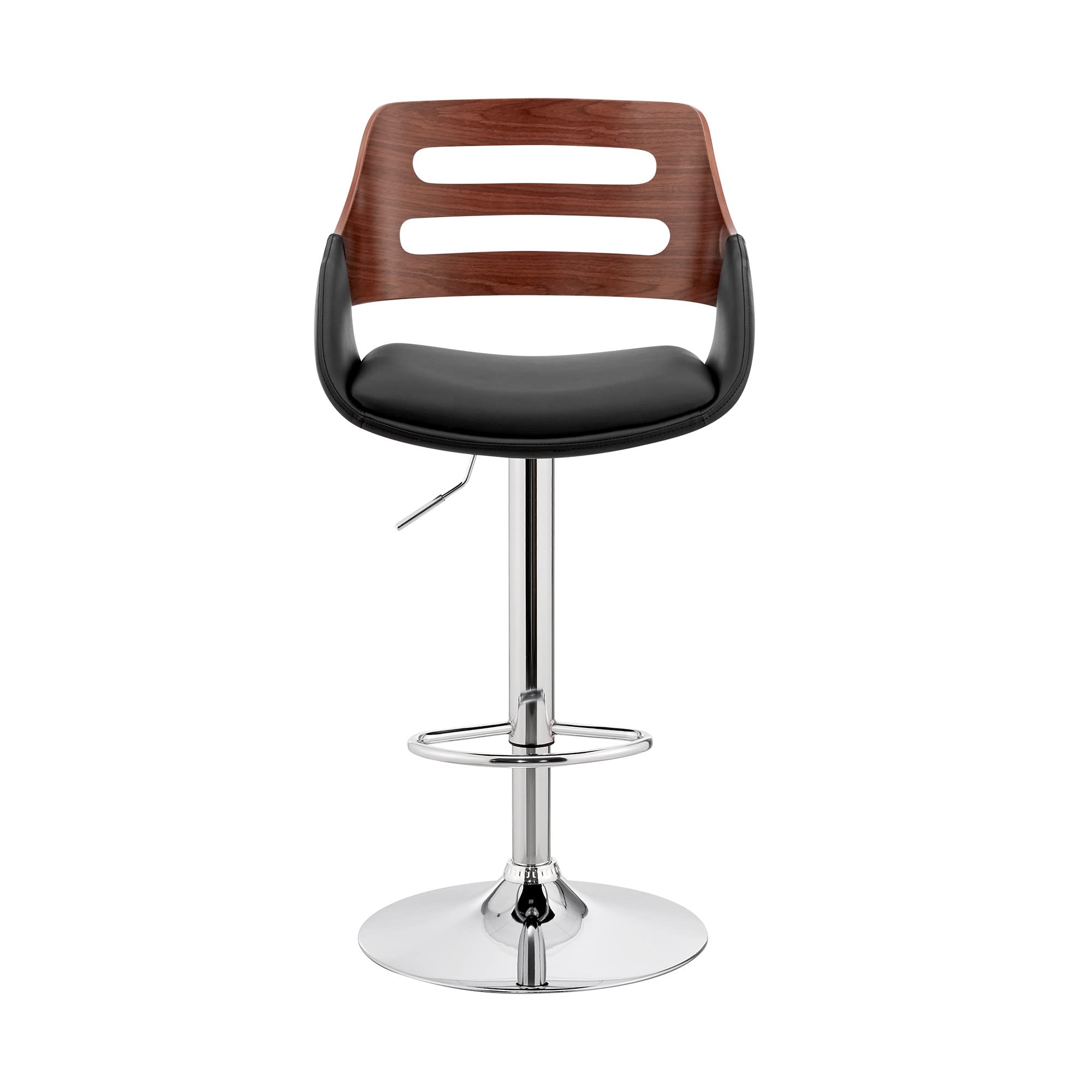 HomeRoots Metal/Plywood/Faux Leather Black Faux Leather & Walnut Wood Adjustable Bar Stool
