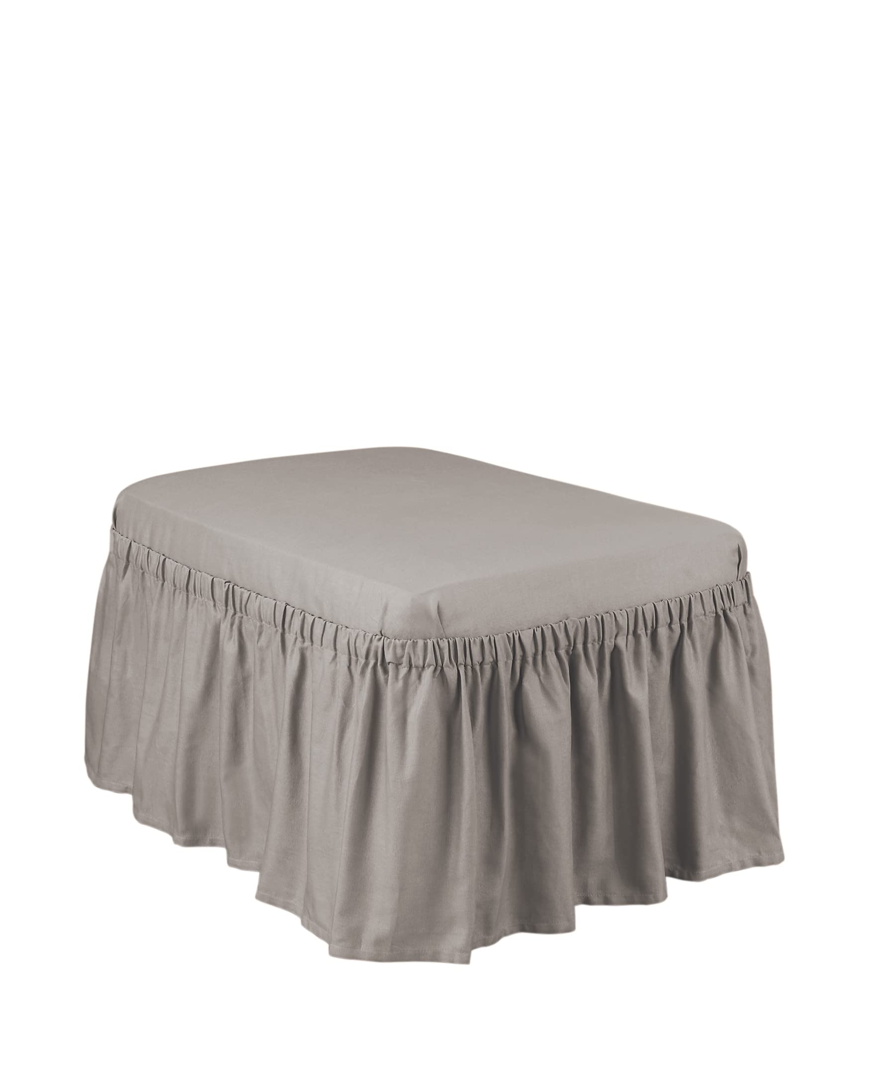Surefit Cotton Duck Ottoman Two Piece Slipcover, Footstool Cover, Full Length, Relaxed Woven Fit, 100% Cotton, Machine Washable, Gray
