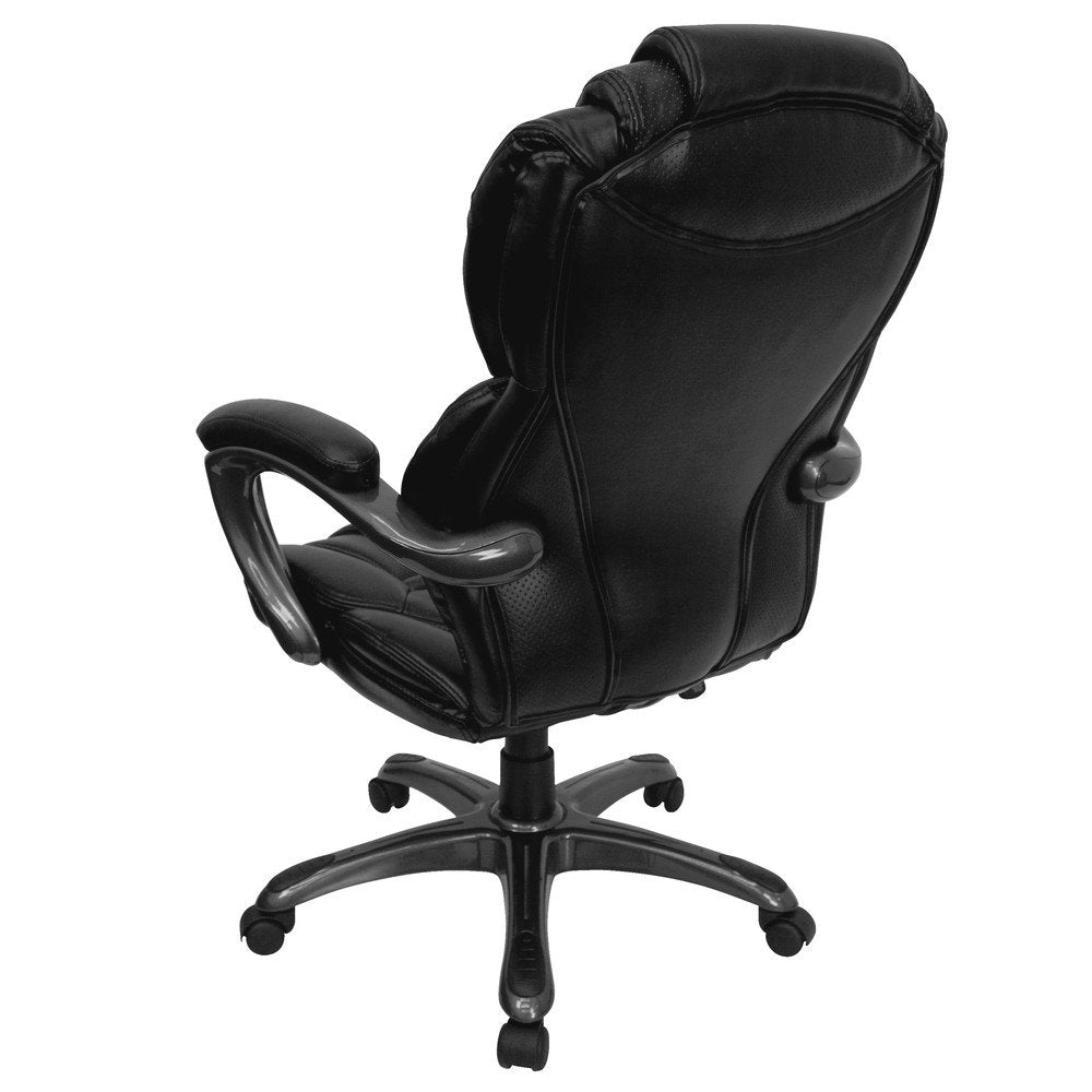 High Back Black Leather Executive Swivel Office Chair With Leather Padded Loop Arms [Go-901-Bk-Gg]