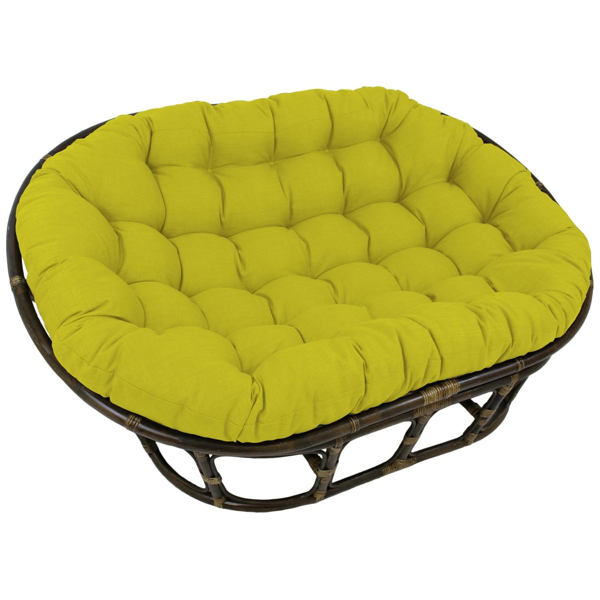 International Caravan Bali Rattan Double Papasan Chair With Solid All-Weather Cushion Lime