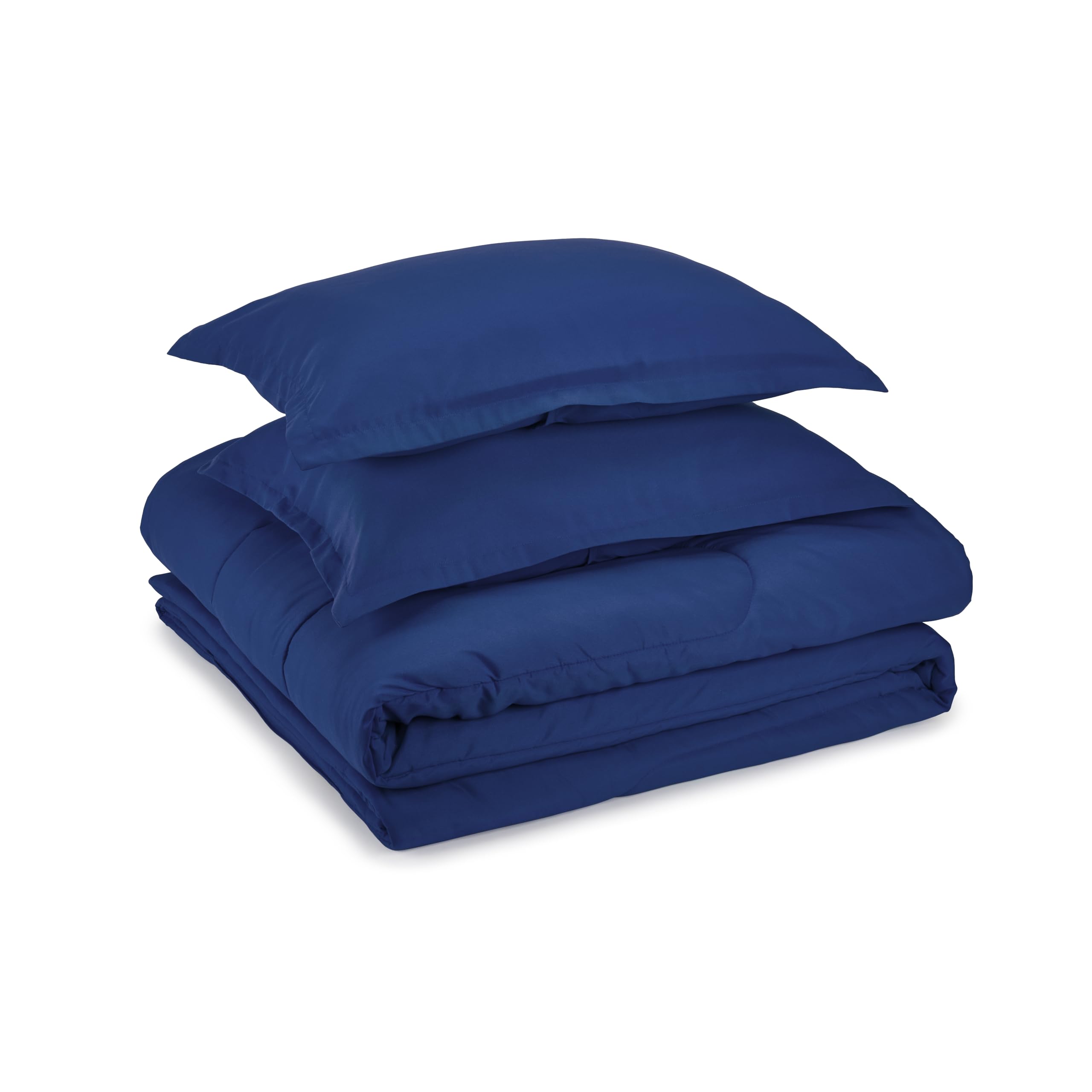 Amazon Basics 3 Piece Microfiber Kid'S Comforter And Pillow Sham Set, Full/Queen, Navy, Solid