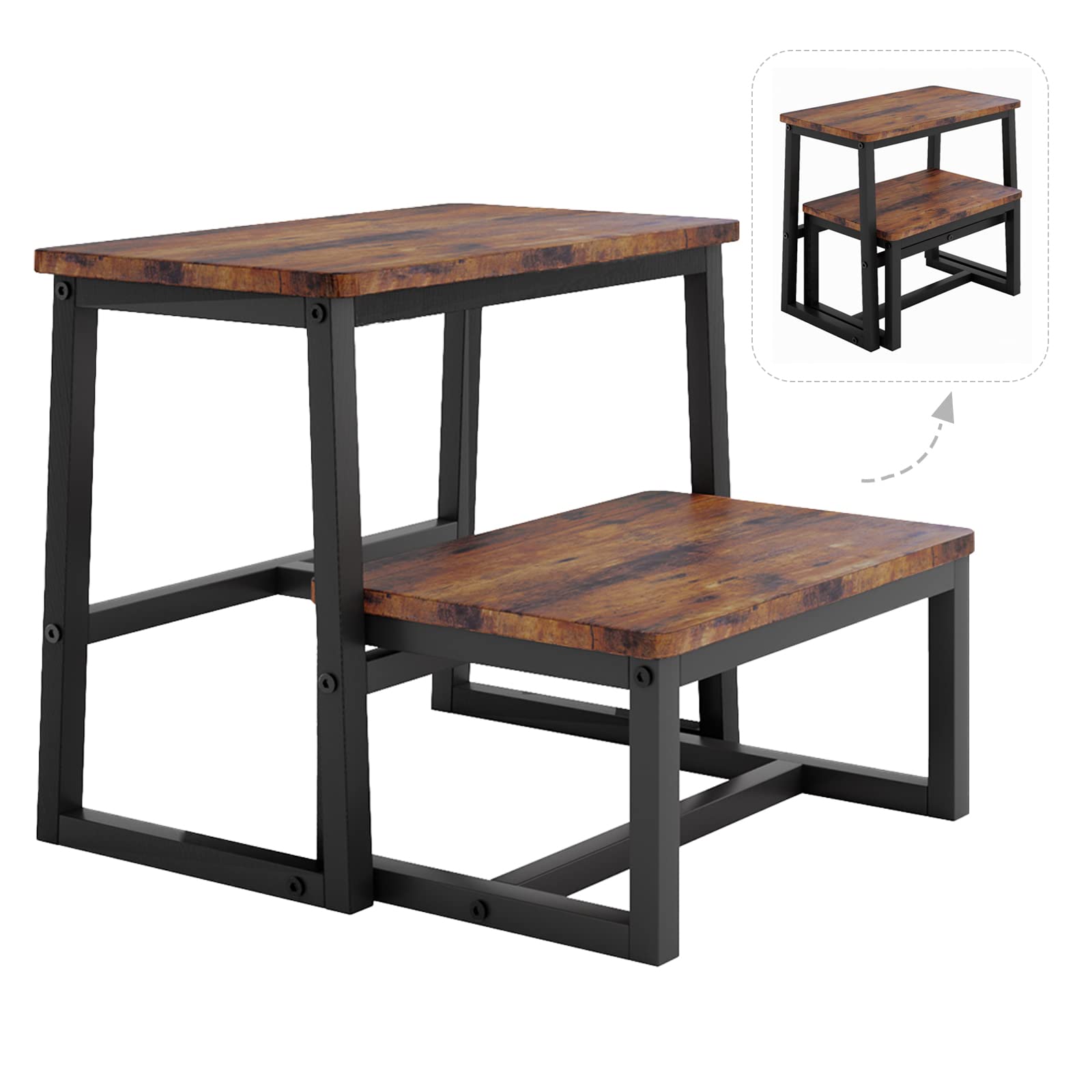 iTsst Step Stool for Adults & Kids,Holds up to 500Lb,3 in1 Heavy Duty Sturdy Two Step Stool for Kichen/Bathroom/High beds, Woode