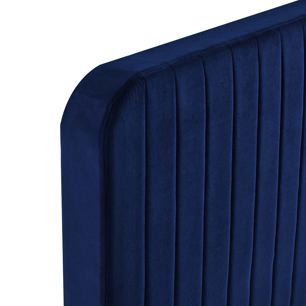 Modway Celine Channel Tufted Performance Velvet Twin Platform Bed in Navy
