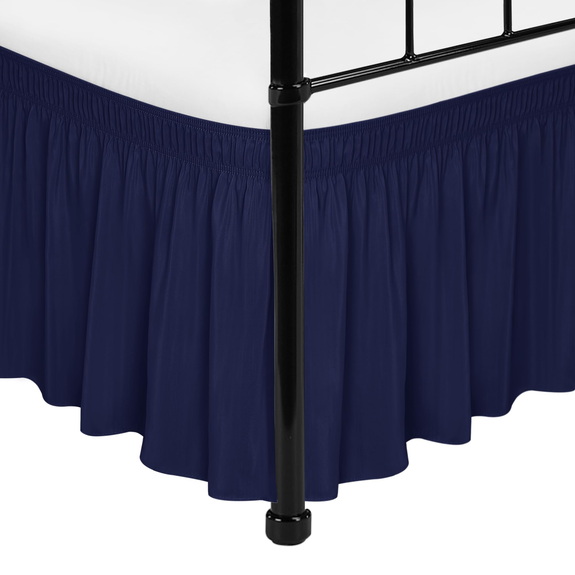 Biscaynebay Wrap Around Bed Skirts With Split Corners For King Beds 15' Drop, Navy Adjustable Elastic Dust Ruffles Easy Fit Wri