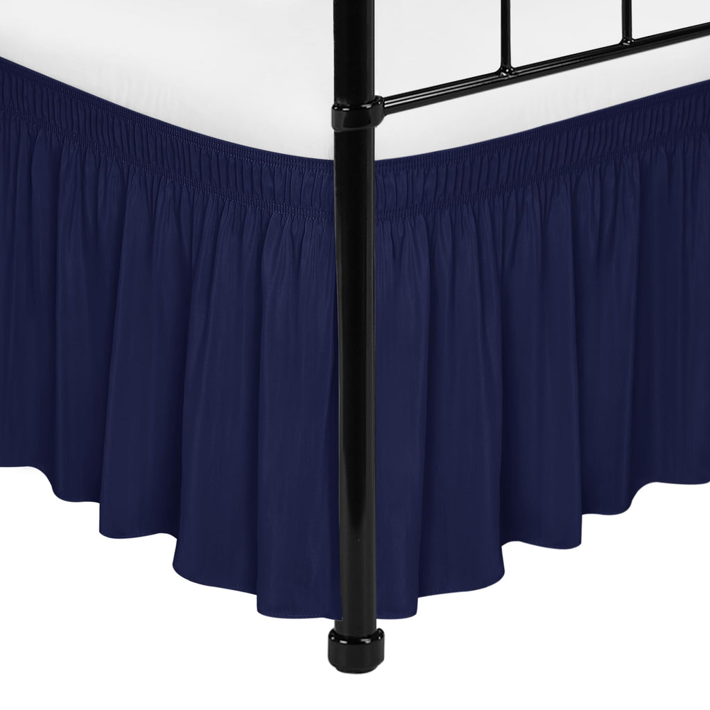 Biscaynebay Wrap Around Bed Skirts With Split Corners For King Beds 15' Drop, Navy Adjustable Elastic Dust Ruffles Easy Fit Wri