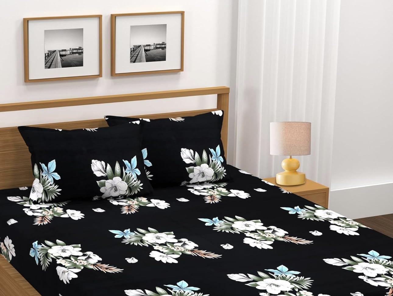 Black Spade Heavy Glace Cotton Microfiber Ac Comforter/Blanket/Duvet With 1 Flat Bedsheet And 2 Pillow Covers For Double Bed (Co