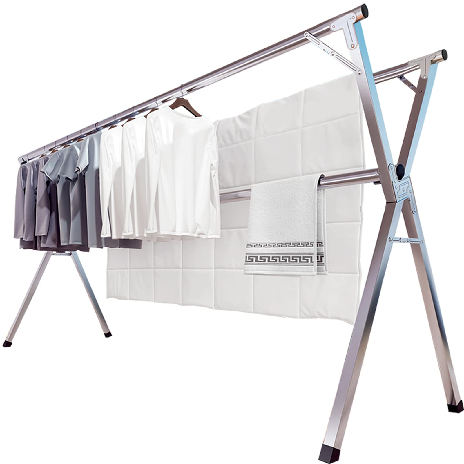 JAUREE 95 Inches Clothes Drying Rack Clothing Folding Indoor Outdoor, Heavy Duty Stainless Steel Laundry Drying Rack, Foldable P