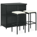 vidaXL 3 Piece Modern Outdoor Bar Set, Black Poly Rattan with Cream-White Cushion, Steel Frame, Suitable for Indoor/Outdoor, Patio, Pub, Garden Furniture Set.