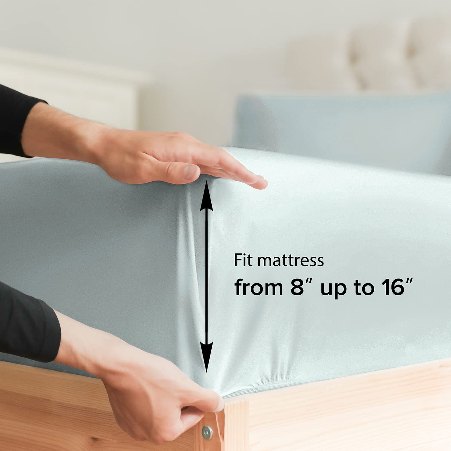 King Size Fitted Bed Sheet - Hotel Luxury Single Fitted Bottom Sheet Only - Fits Mattress Between 8 To 16 Inches - Deep Pockets, Extra Soft And Wrinkle Free - Easy-Fit, Breathable & Cooling - Ice Blue