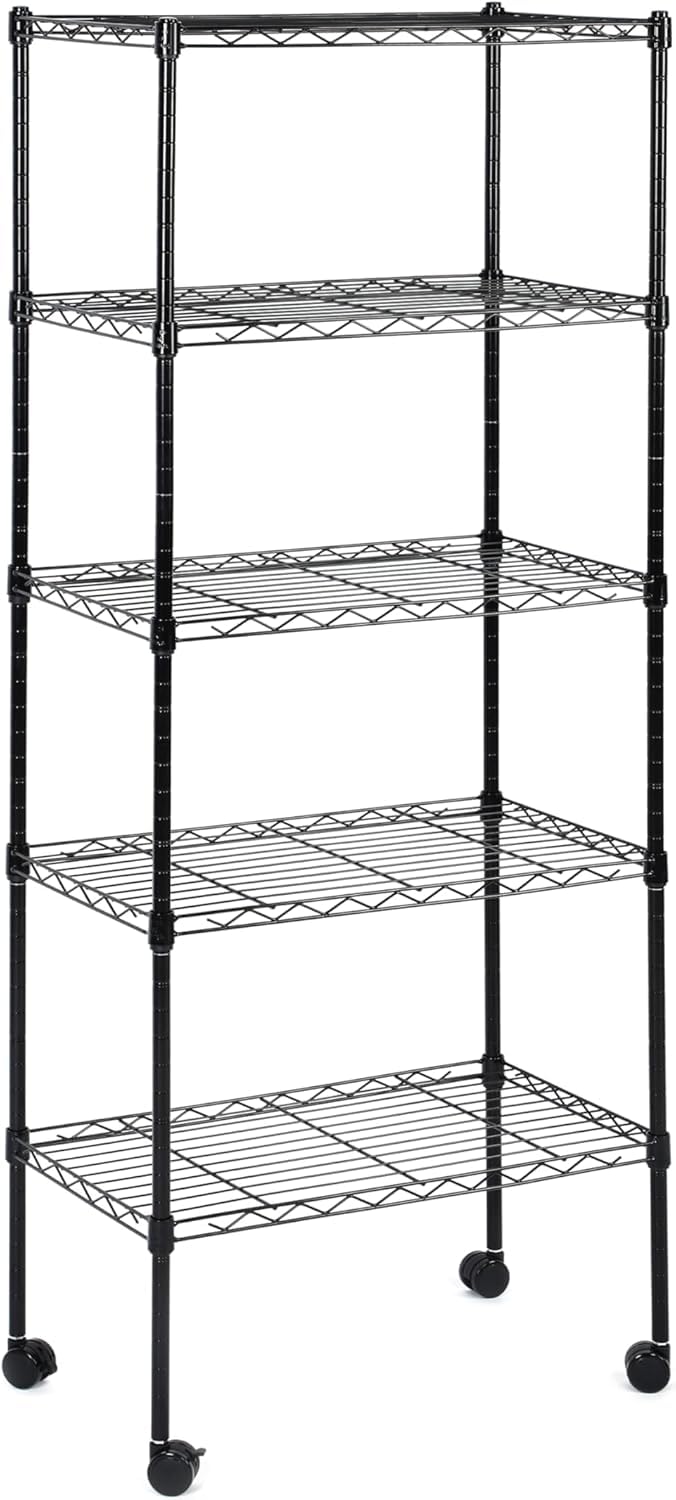 Simple Deluxe 5-Tier Storage Shelves, 21 W x 12 D x 54 H Adjustable Heavy Duty Wire Metal Shelving Unit, Black
