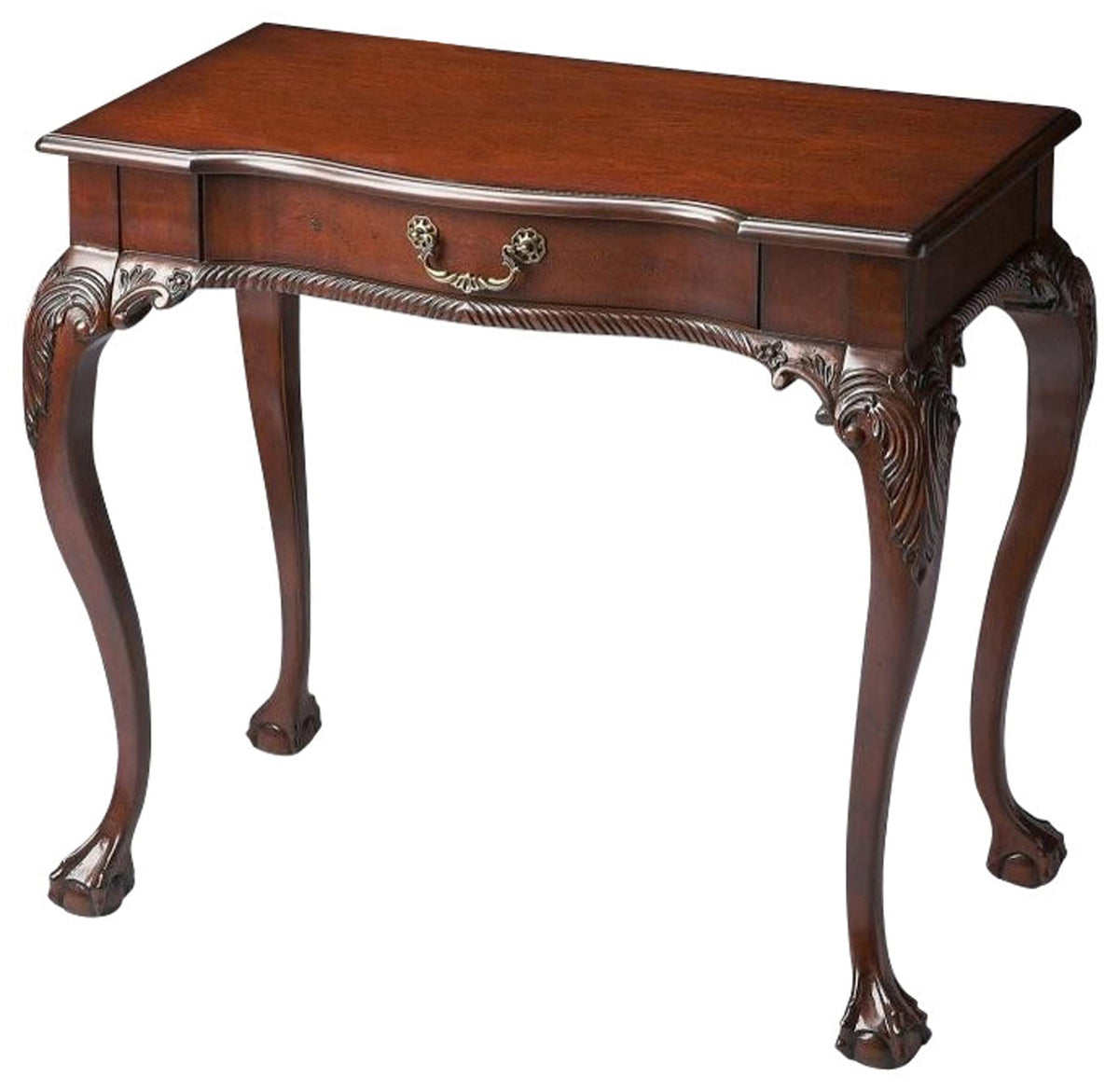 HomeRoots Dark Brown Rubberwood Solids, MDF, Cherry Veneer Deep Cherry Writing Desk