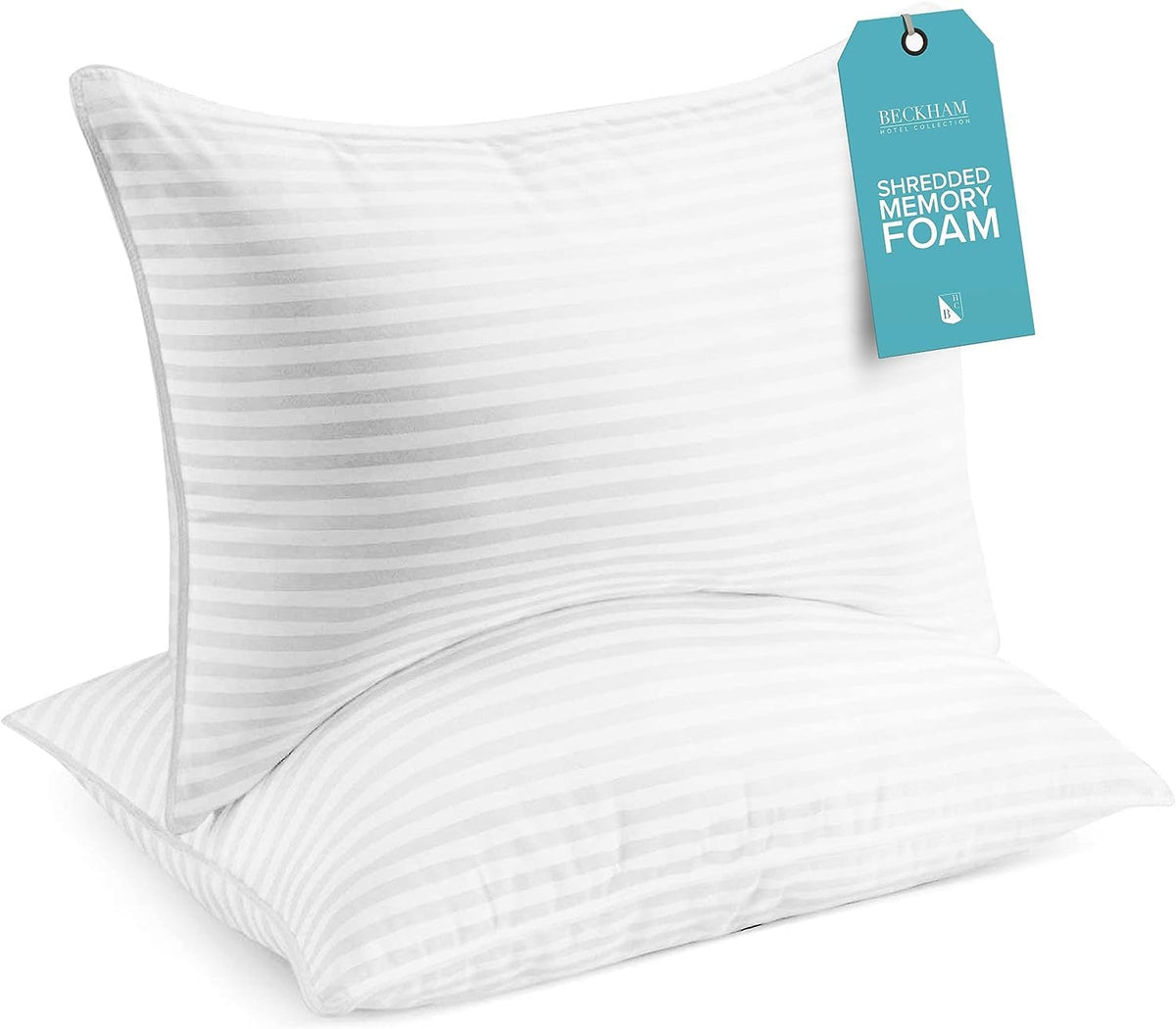 Beckham Hotel Collection Queen/Standard Size Memory Foam Bed Pillows Set Of 2 - Cooling Shredded Foam Pillow For Back, Stomach O