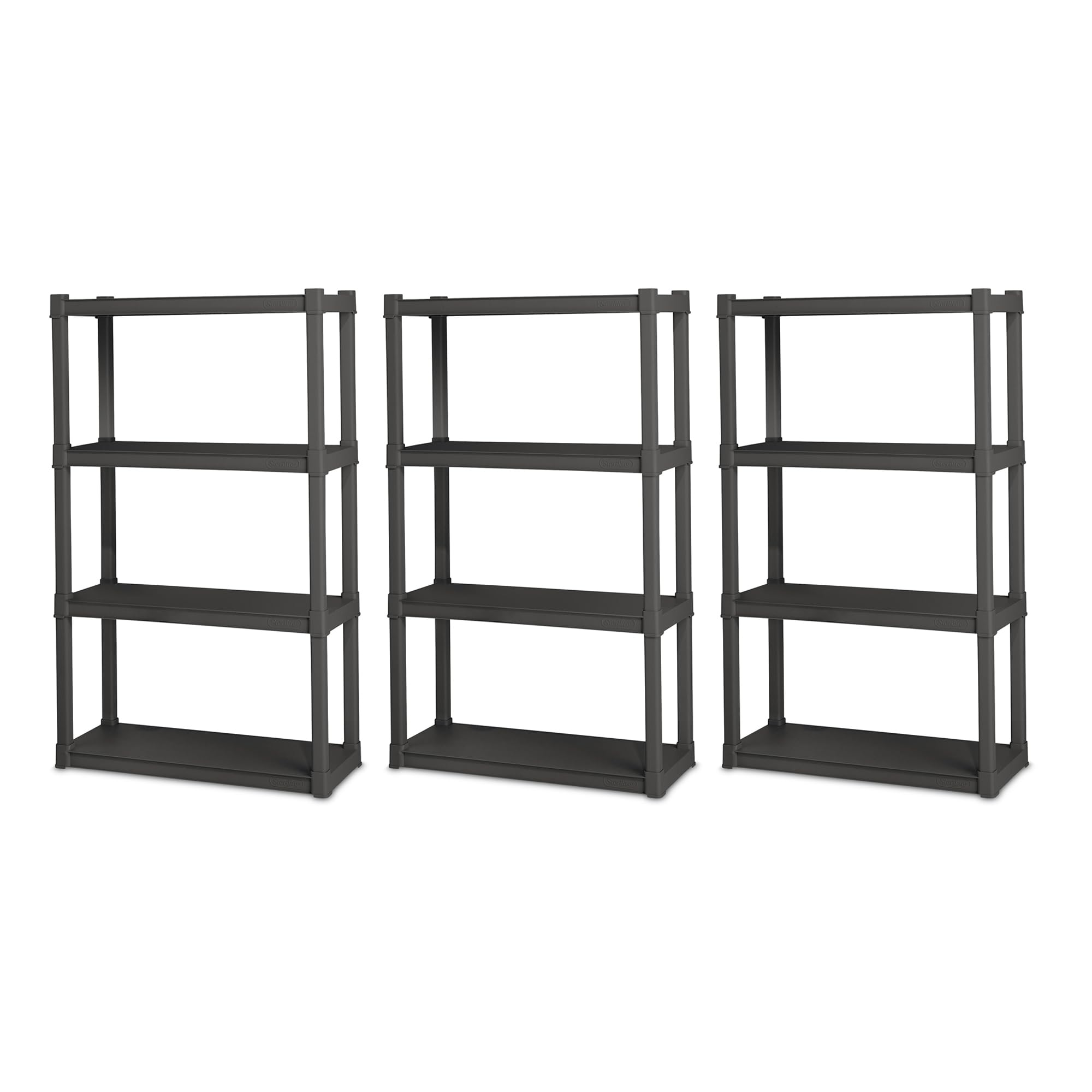 Sterilite 3-Pack Plastic Storage Shelves, Heavy Duty Shelving Unit, 4 Shelf, Gray