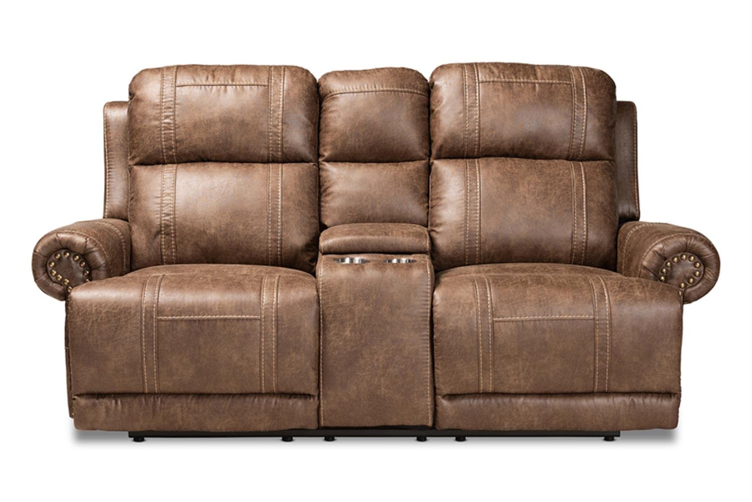 Baxton Studio Buckley Reclining Loveseat with Console - Thumbnail 2