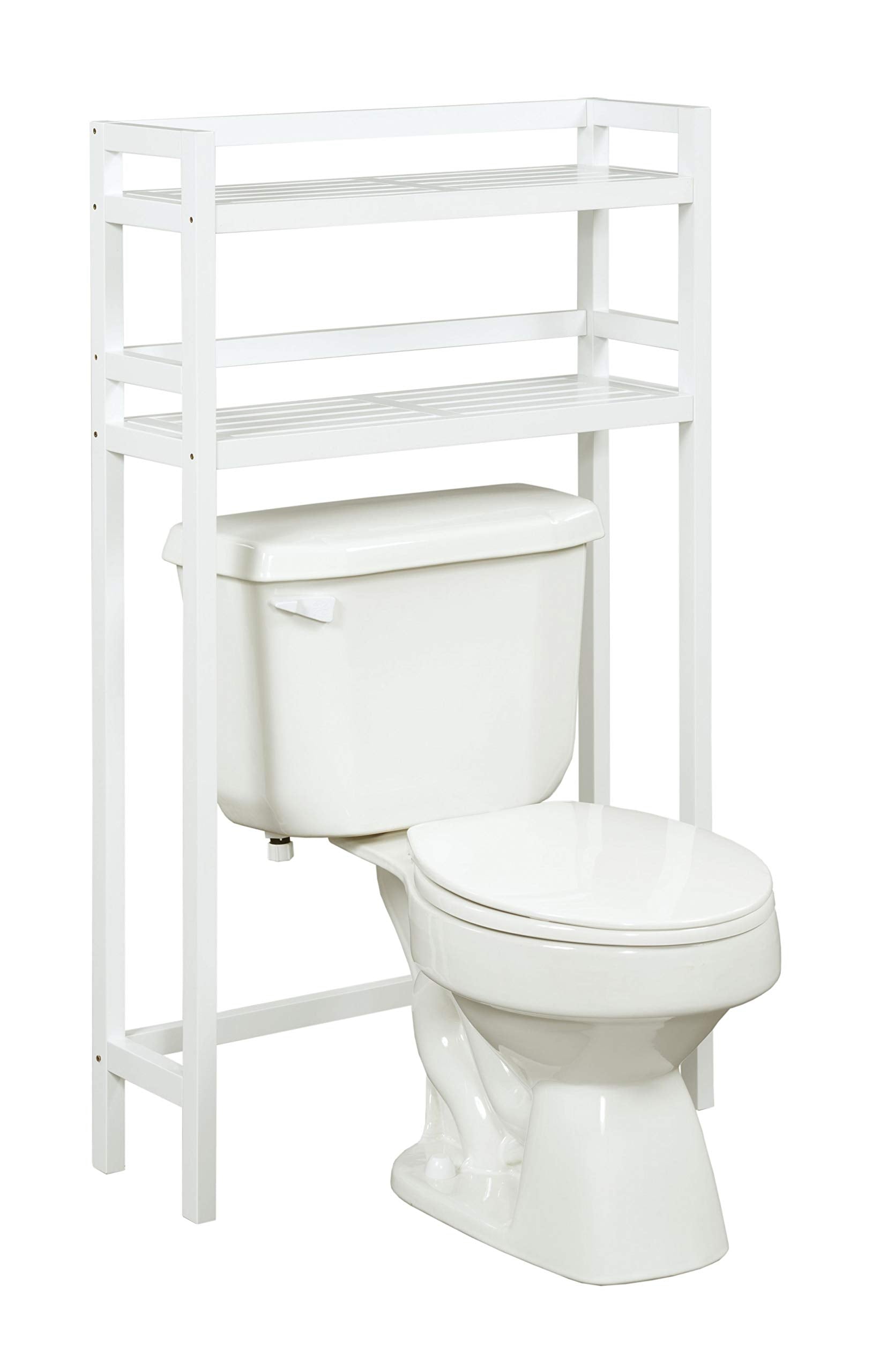 HomeRoots 48&quot; White Finish 2 Tier Solid Wood Over Toilet Organizer